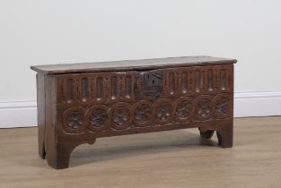 A 17TH CENTURY AND LATER OAK PLANK COFFER