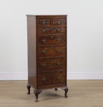 A GEORGE I STYLE FIGURED WALNUT TALL NARROW SEVEN DRAWER CHEST