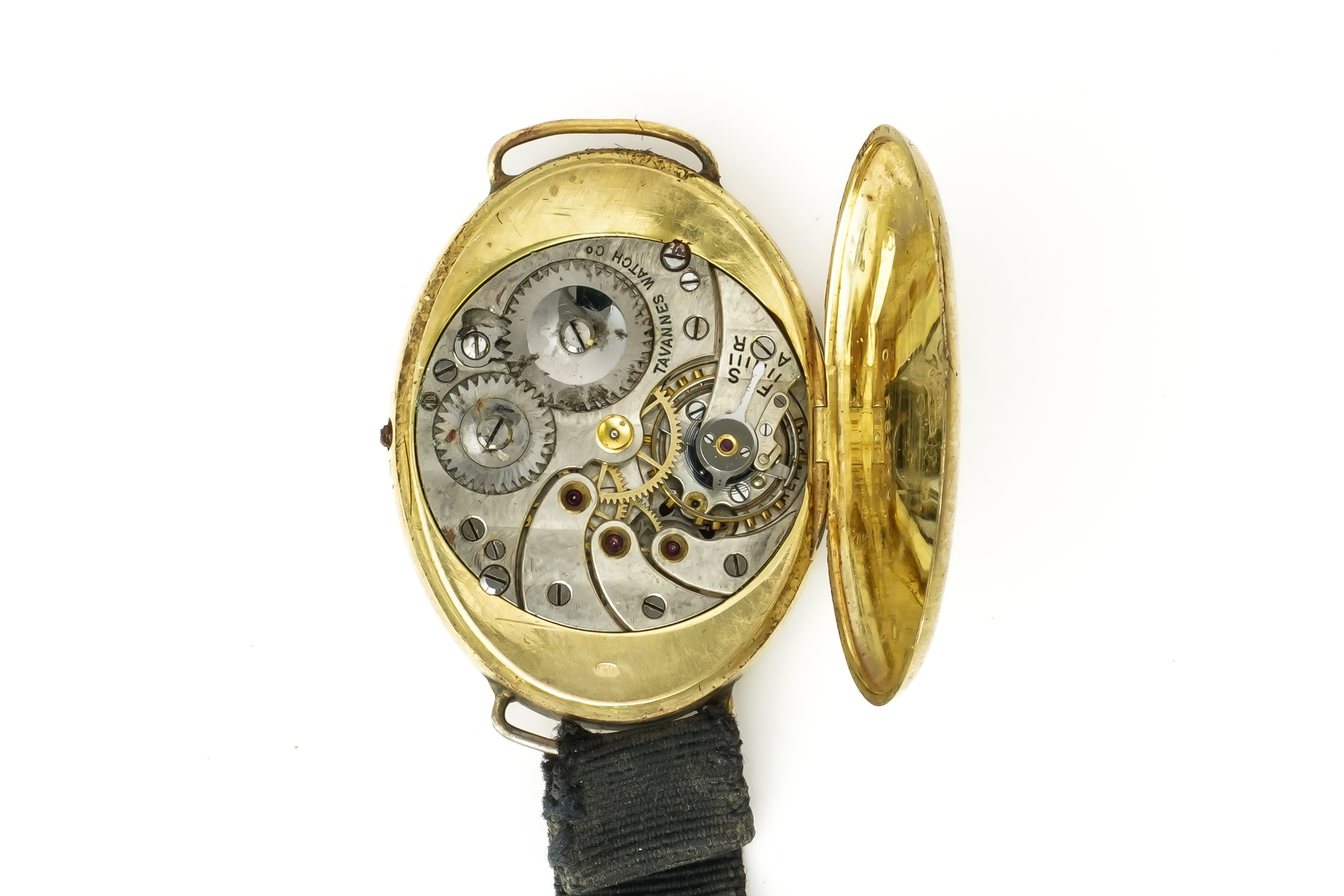 A TAVANNES WATCH CO GOLD OVAL CASED LADY'S WRISTWATCH AND A SILVER FOB WATCH AND CHAIN (3) - Image 6 of 7