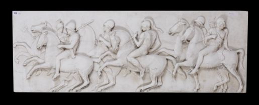 A PLASTER RELIEF FRIEZE OR PANEL OF CAVALRY IN PROCESSION