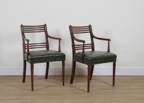 A PAIR OF GEORGE IV MAHOGANY FRAMED OPEN ARMCHAIRS (2)