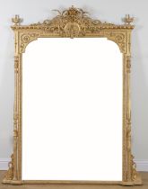 A PAIR OF LARGE VICTORIAN GILT FRAMED OVERMANTEL MIRRORS (2)