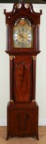 A MAHOGANY CASED LONG CASE MOON PHASE 8 DAY CLOCK