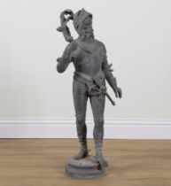 A FRENCH SPELTER FIGURE OF A STANDING KNIGHT