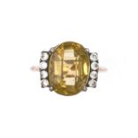 A CITRINE AND COLOURLESS GEM SET RING AND A GOLD RING MOUNT (2)