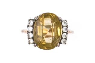 A CITRINE AND COLOURLESS GEM SET RING AND A GOLD RING MOUNT (2)
