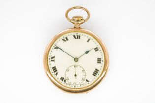 A 9CT GOLD CASED KEYLESS WIND OPENFACED GENTLEMAN'S POCKET WATCH