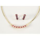 A GOLD, DIAMOND AND RUBY NECKLACE, TOGETHER WITH A MATCHING PAIR OF EARCLIPS (3)