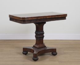 A WILLIAM IV ROSEWOOD FOLD OVER TEA TABLE