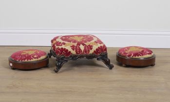 A VICTORIAN EBONISED SHAPED RECTANGULAR LOW FOOTSTOOL (3)