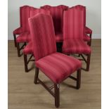 A SET OF TEN 18TH CENTURY STYLE UPHOLSTERED HUMPBACK DINING CHAIRS (10)