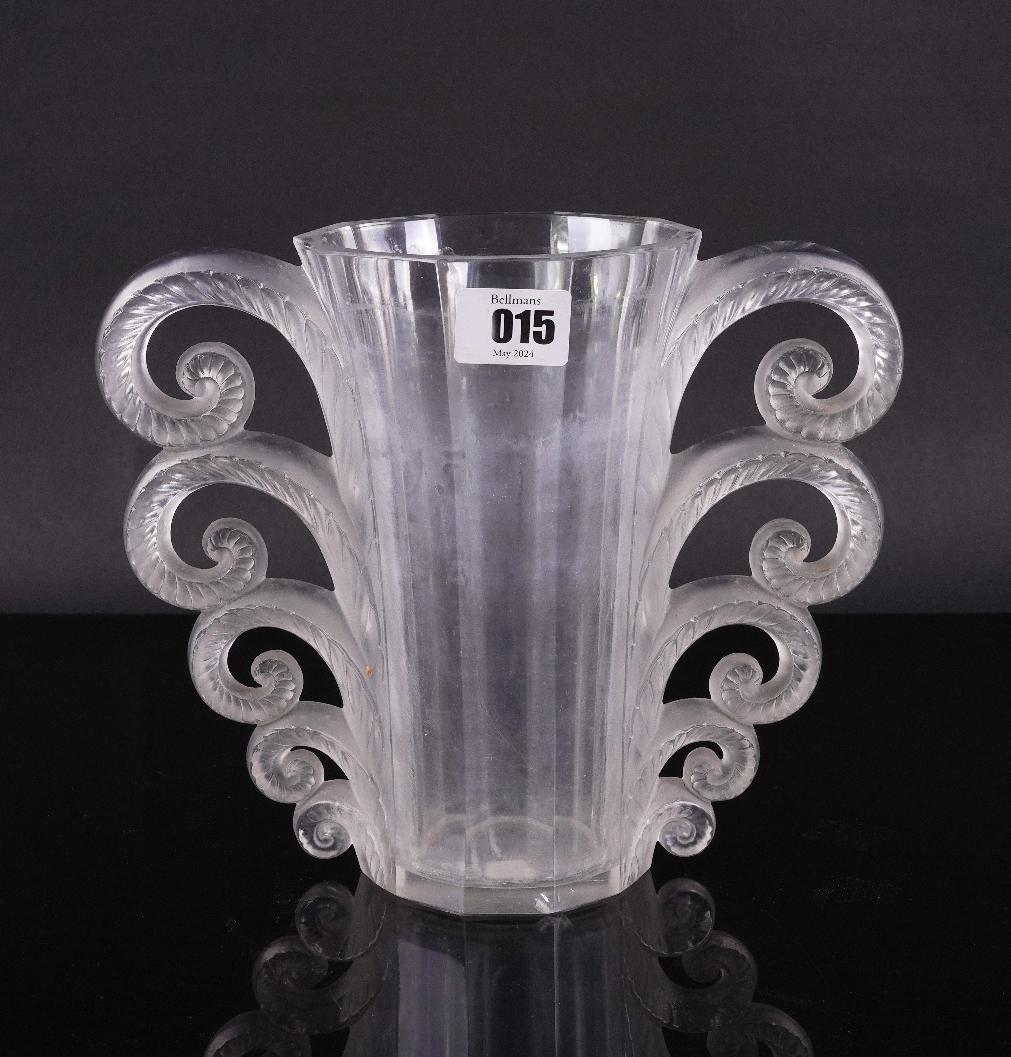 `BEAUVAIS'. A LALIQUE CLEAR AND FROSTED TWO-HANDLED VASE - Image 2 of 5
