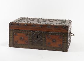 A SOUTH EAST ASIAN BRASS MOUNTED TEAK BOX