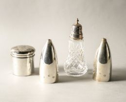 A SILVER LIDDED TOILET JAR AND THREE FURTHER ITEMS (4)