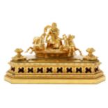 A VICTORIAN NEO-CLASSICAL STYLE ORMOLU INKSTAND DEPICTING POSEIDON DRIVING A CHARIOT