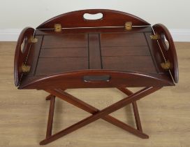 A CAMPAIGN STYLE FOLDING BUTLERS TRAY ON STAND