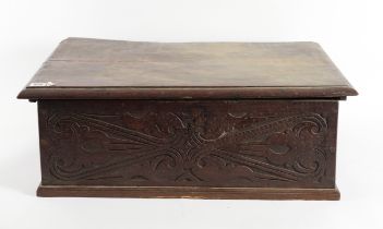 A 17TH CENTURY CARVED OAK BIBLE BOX