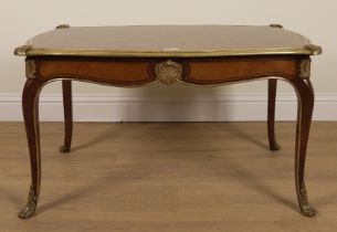 A LOUIS XV STYLE GILT METAL MOUNTED PARQUETRY KINGWOOD LOW CENTRE TABLE