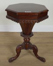 A VICTORIAN STYLE MAHOGANY OCTAGONAL WORK TABLE