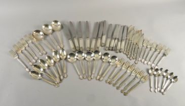 A SET OF GEORG JENSEN ACANTHUS PATTERN SILVER TABLE FLATWARE FOR SIX PLACE SETTINGS (58)