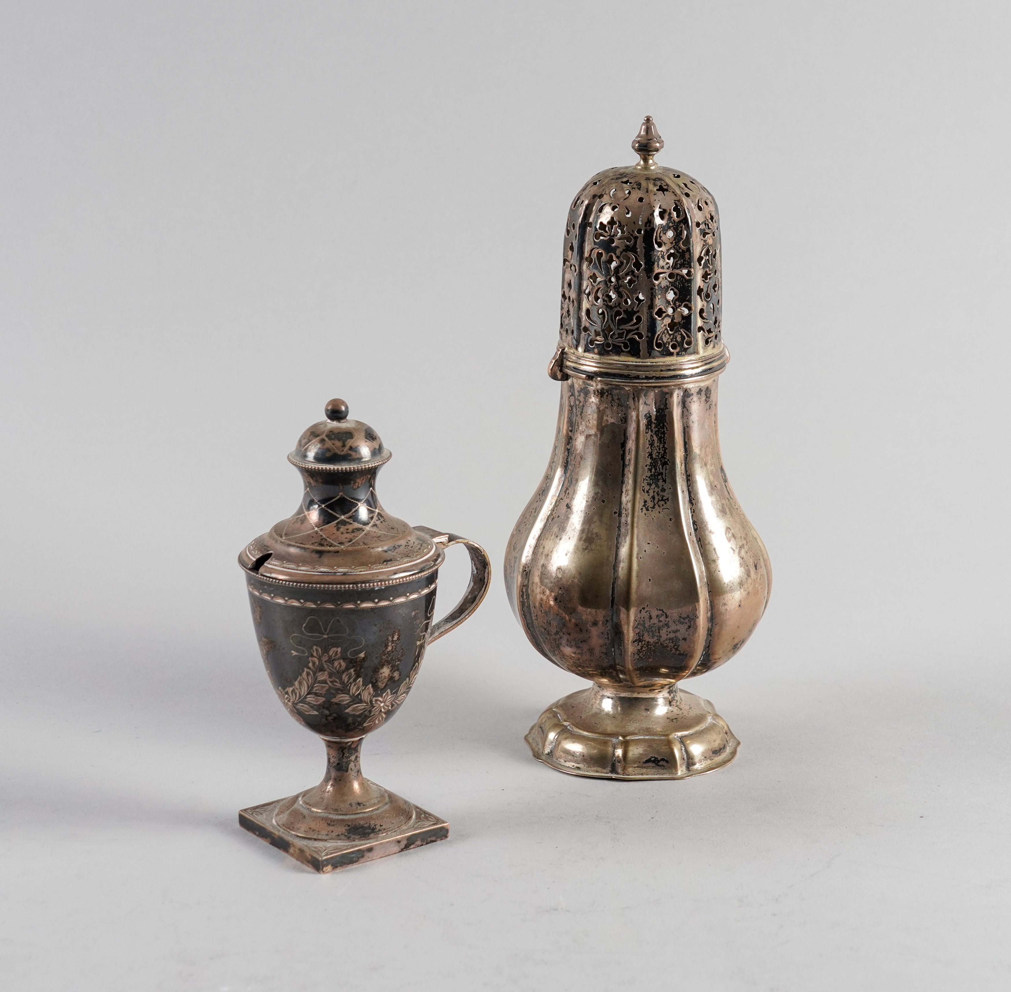 A EUROPEAN SUGAR CASTER AND A DANISH MUSTARD POT (2)