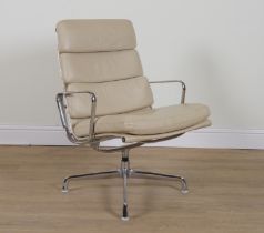 HERMAN MILLER; A CREAM LEATHER AND CHROME SOFT PAD HIGHBACK CHAIR