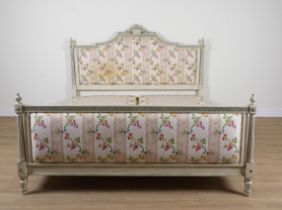 A 20TH CENTURY FRENCH POLYCHROME PAINTED SUPER KINGSIZE BED
