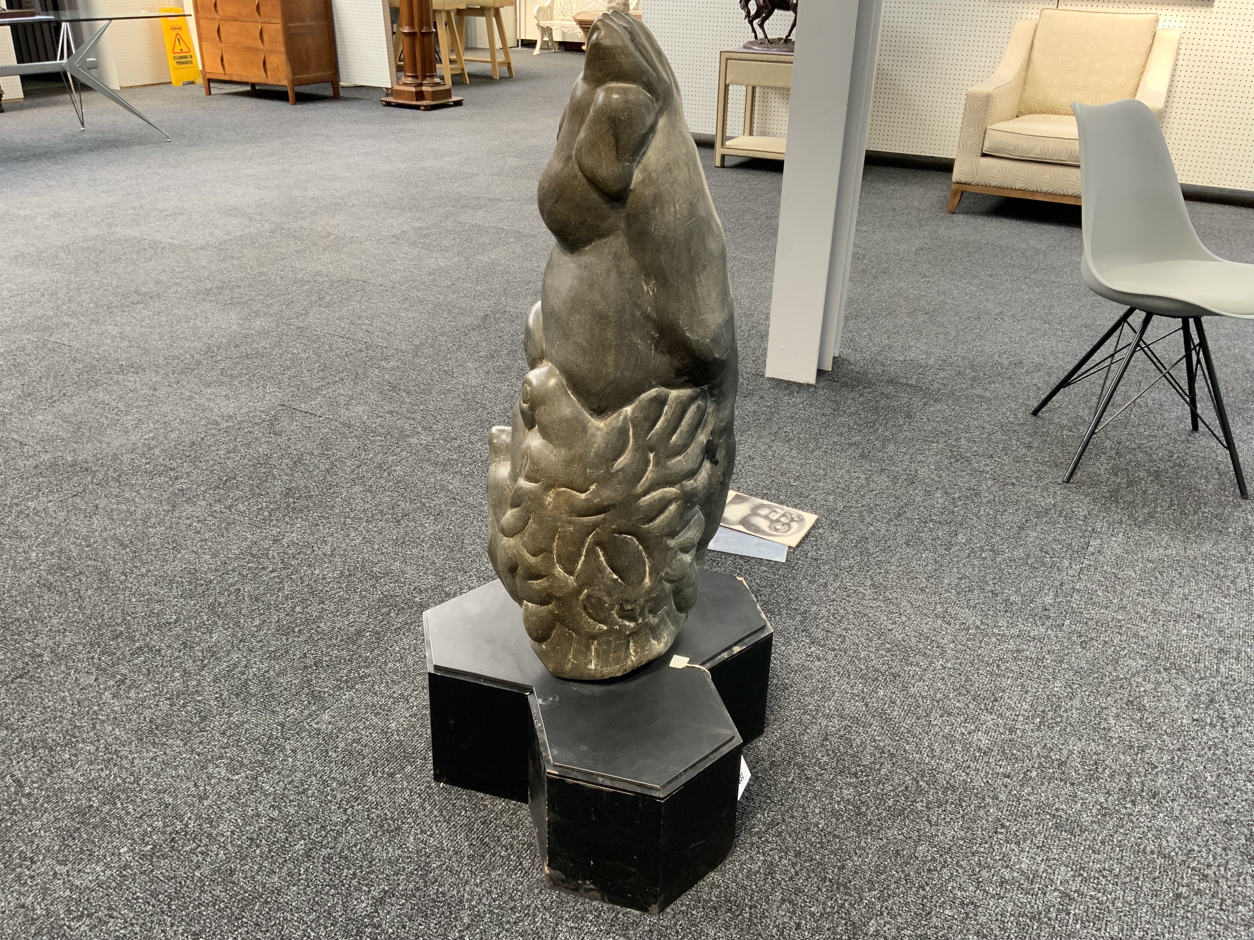 THOMAS MU (ZIMBABWE): A GREEN SERPENTINE STONE SHONA SCULPTURE OF A MOTHER AND CHILD WITH ANIMALS - Image 11 of 13