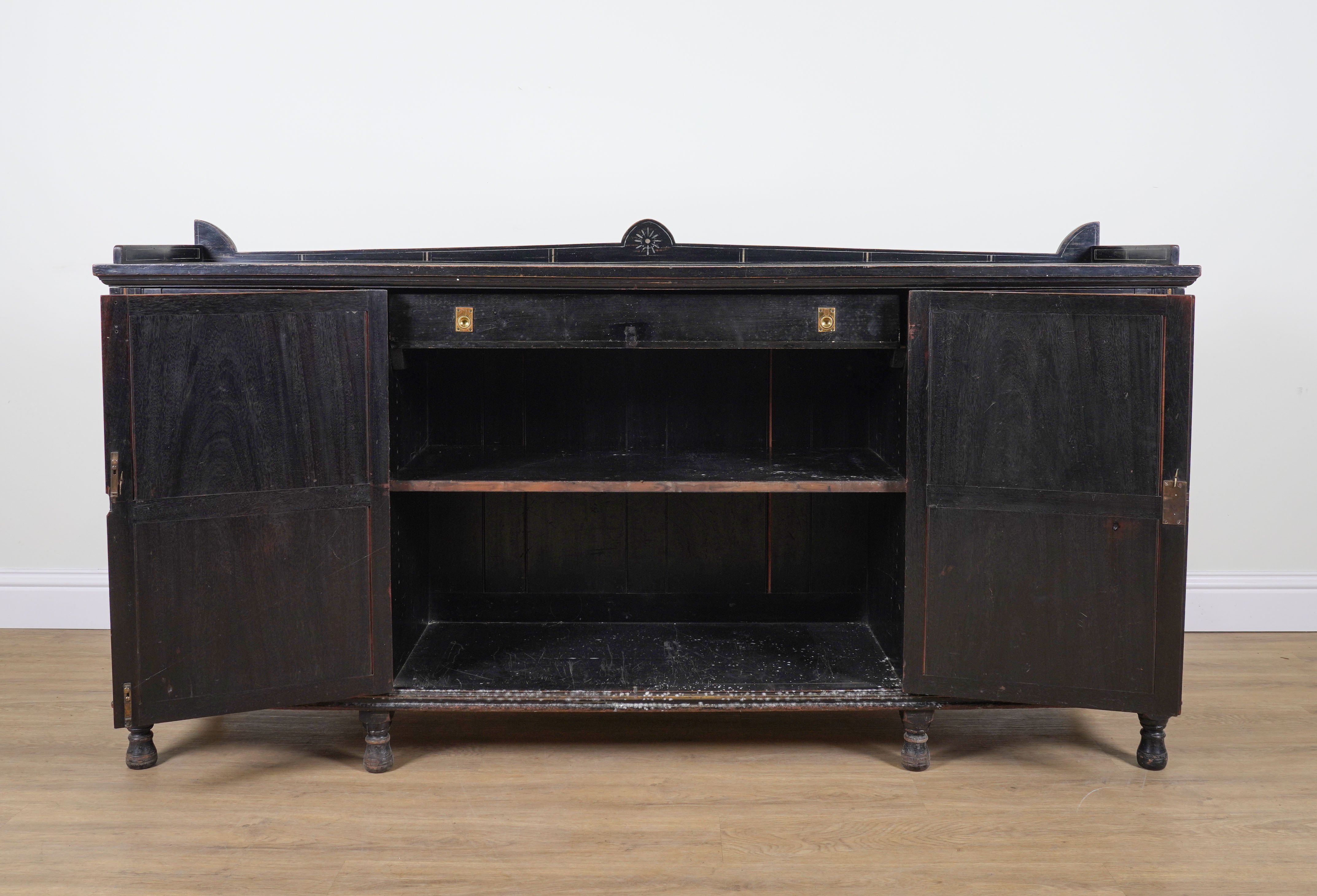 AN AESTHETIC MOVEMENT BLACK LACQUER AND POLYCHROME PAINTED FOUR DOOR SIDE CABINET - Image 5 of 15