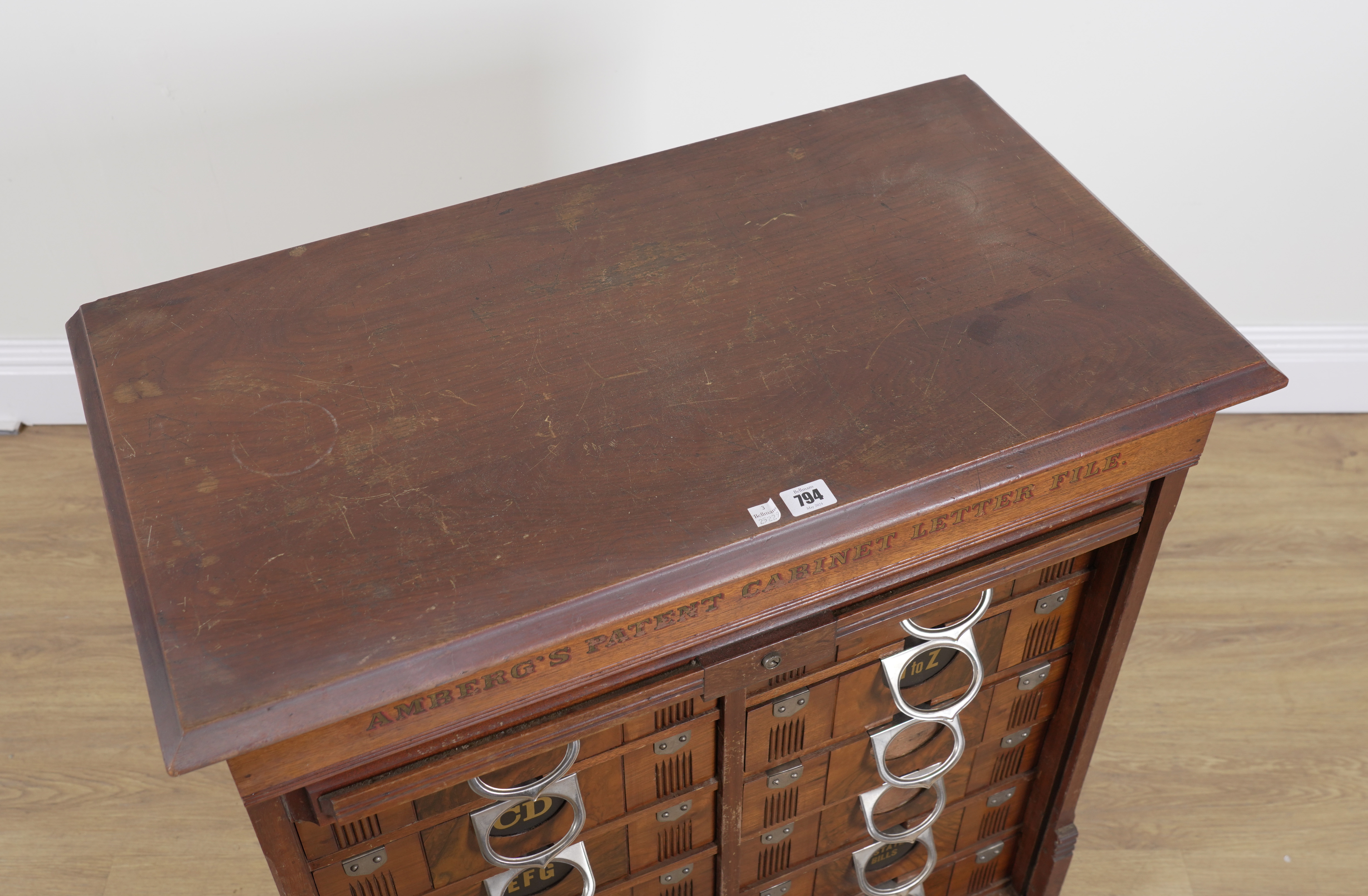 AMBERG’S PATENT CABINET LETTER FILE; AN AMERICAN TAMBOUR FRONTED OAK FILING CHEST - Image 4 of 4