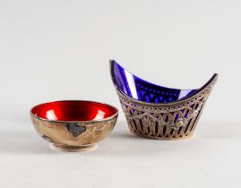 A DANISH STERLING SILVER AND RED ENAMELLED BOWL AND A BASKET (2)