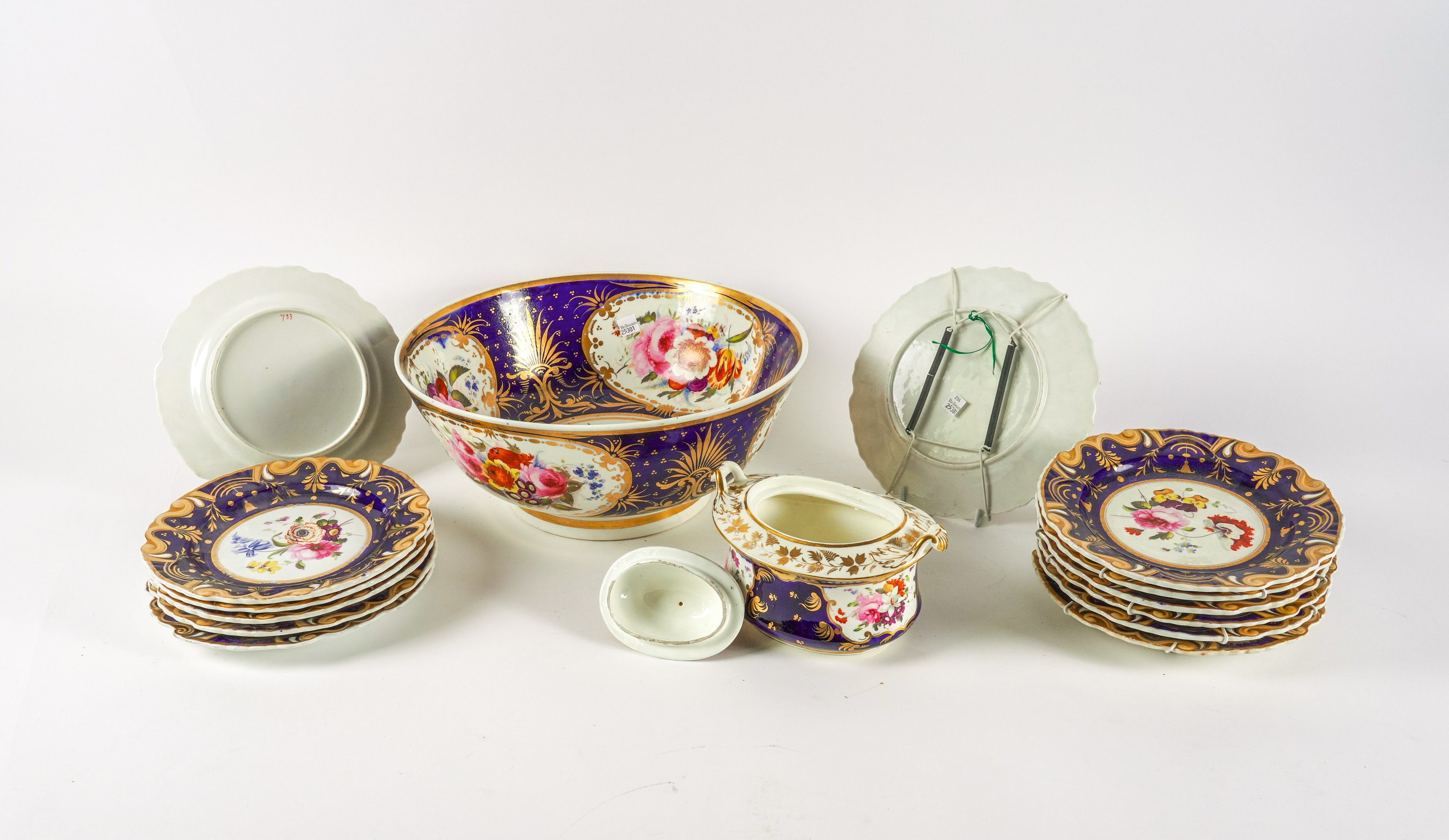 A GROUP OF ENGLISH BLUE-GROUND PORCELAINS PAINTED WITH FLOWERS (16) - Image 2 of 2