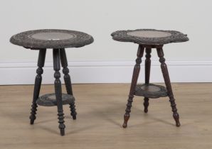TWO EASTERN EXPORT CARVED HARDWOOD CIRCULAR OCCASIONAL TABLES (2)