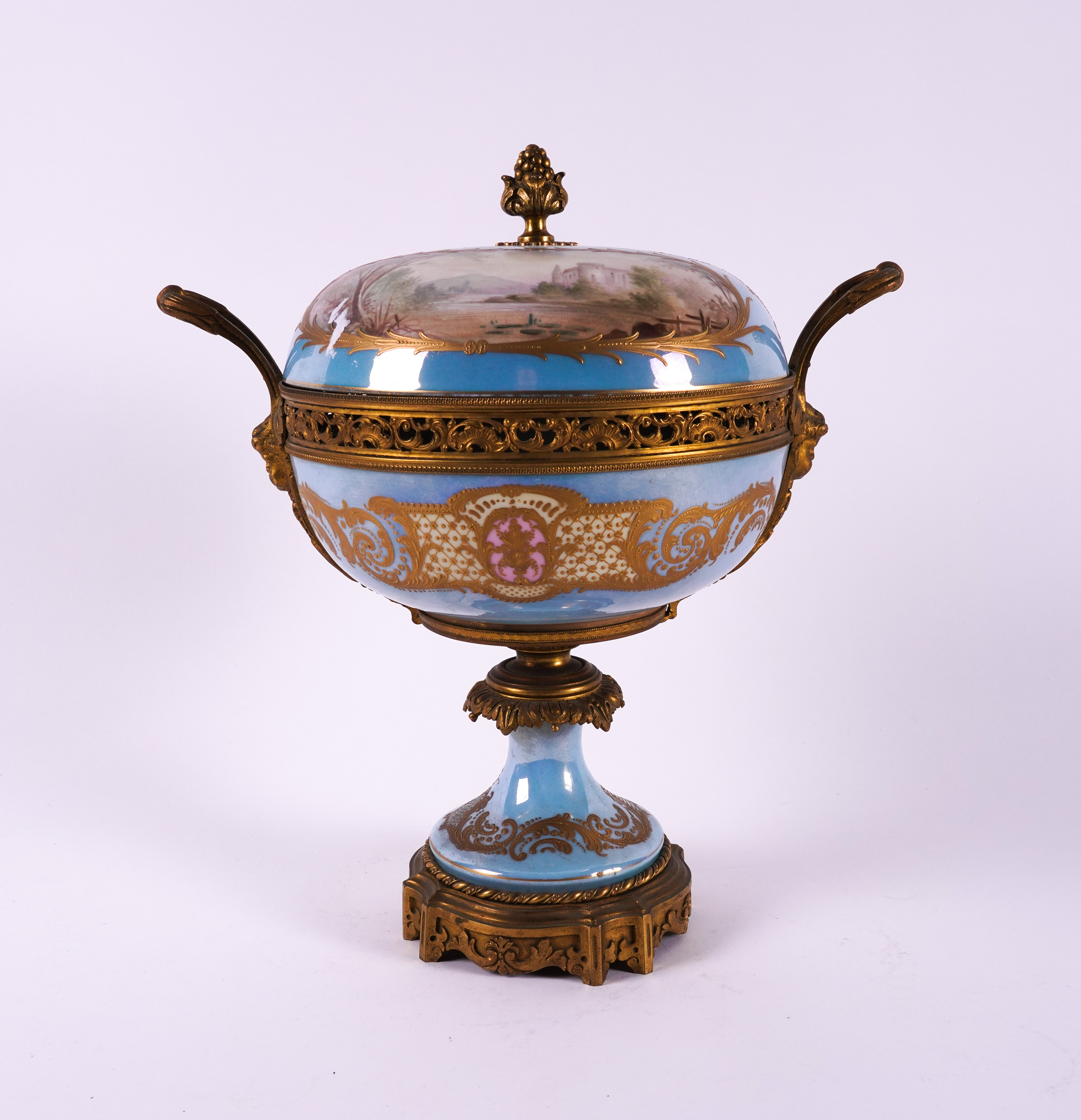 A SEVRES STYLE GILT-METAL MOUNTED TWO- HANDLED FOOTED BOWL AND COVER (2) - Image 3 of 8