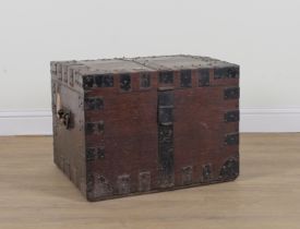 AN EARLY 20TH CENTURY IRON BOUND OAK SILVER TRUNK