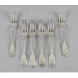 SIX SILVER FIDDLE PATTERN DESSERT FORKS (6)