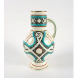 A TALL POWELL, BISHOP & STONIER EARTHENWARE EWER IN THE MANNER OF CHRISTOPHER DRESSER