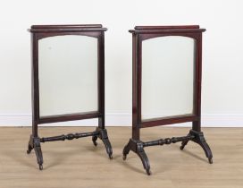 A PAIR OF MID 19TH CENTURY MAHOGANY EXTENDABLE FIRE SCREENS (2)