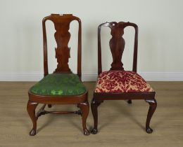 AN 18TH CENTURY RED WALNUT VASE BACK SIDE CHAIR (2)