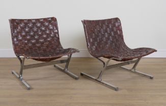 ROSS LITTELL PLR1; A PAIR OF CHROME AND LEATHER LOW CHAIRS (2)