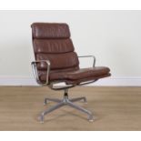 HERMAN MILLER; A BROWN LEATHER AND CHROME SOFT PAD HIGHBACK CHAIR