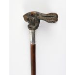 A VICTORIAN CARVED HARE MALACCA WALKING CANE