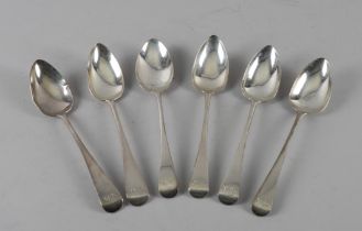 SIX SILVER OLD ENGLISH PATTERN TABLESPOONS (6)
