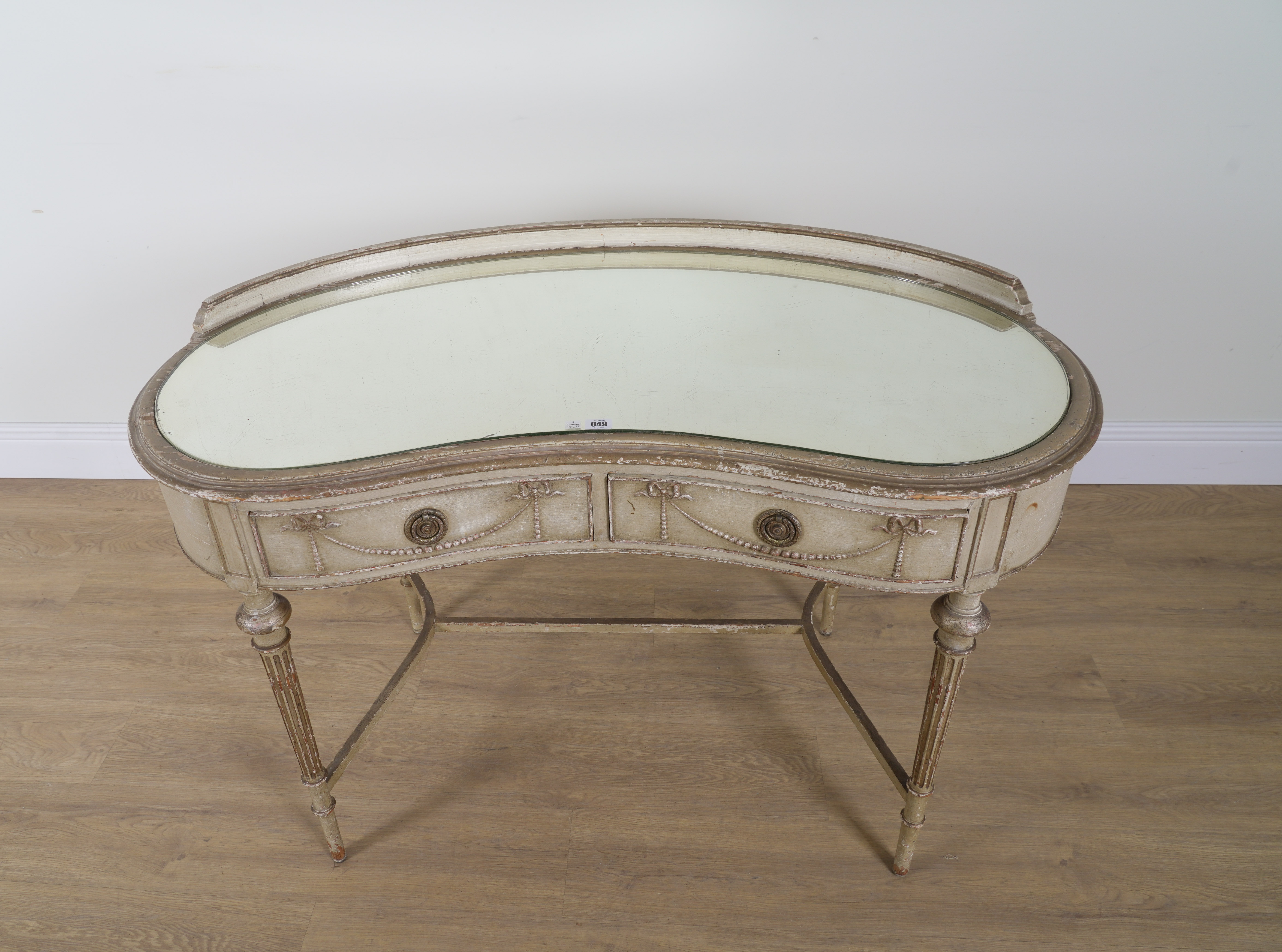 AN EARLY 20TH CENTURY SILVER PAINTED KIDNEY SHAPED DRESSING TABLE - Image 2 of 3