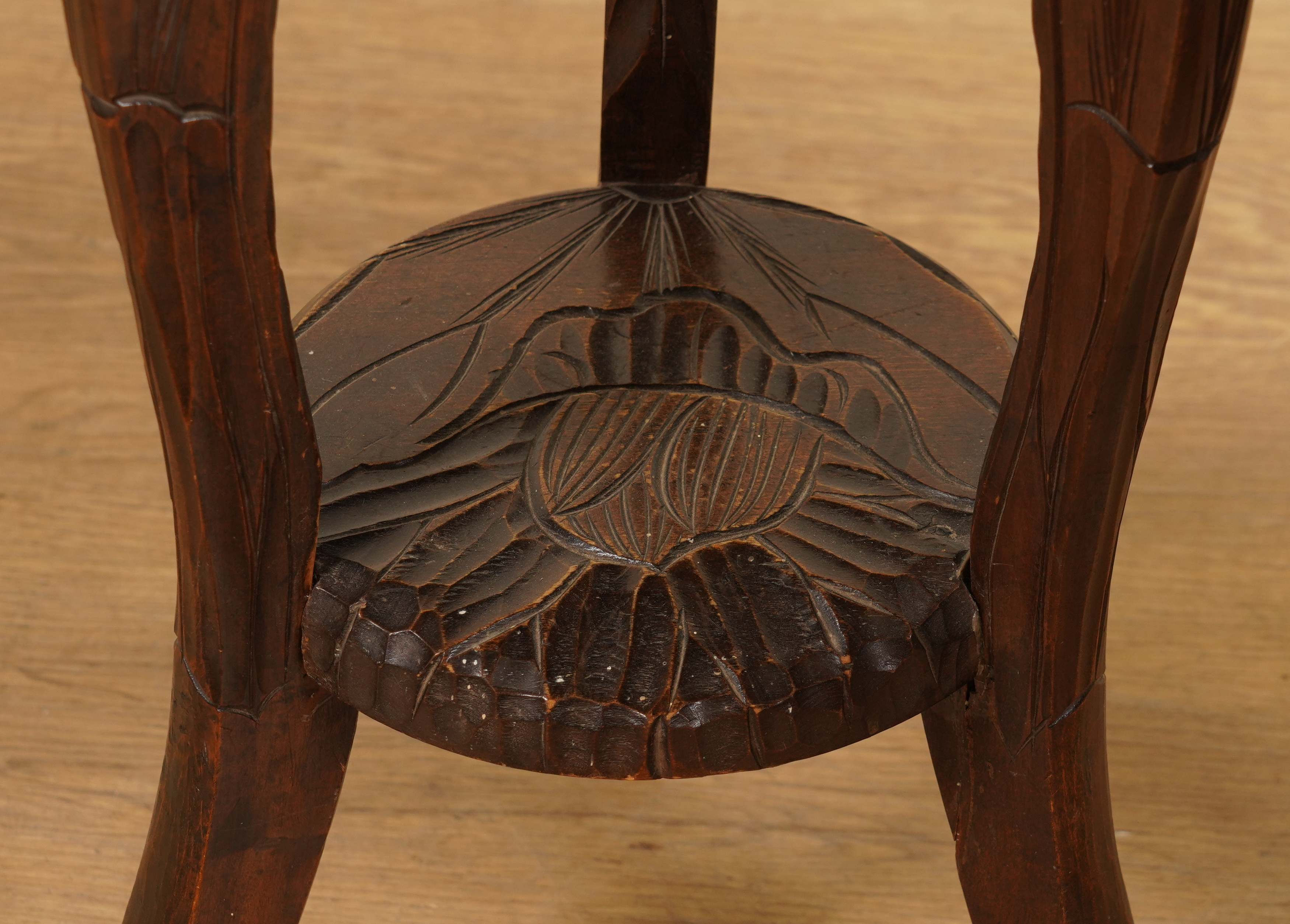 LIBERTY & CO; A PAIR OF FLORAL CARVED CIRCULAR SIDE TABLES (2) - Image 3 of 5