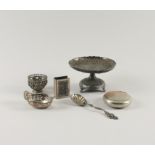 A VICTORIAN PEDESTAL BONBON DISH AND A GROUP OF FOREIGN AND PLATED WARES (6)