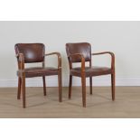 A FROSCHER; A PAIR OF MID 20TH CENTURY BEECH FRAMED OPEN ARMCHAIRS (2)