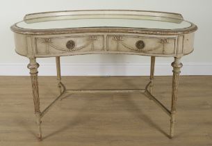 AN EARLY 20TH CENTURY SILVER PAINTED KIDNEY SHAPED DRESSING TABLE