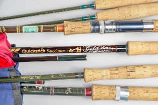A GROUP OF EIGHT VARIOUS FISHING RODS INCLUDING A SHAKESPEARE CARBON FIBRE FLY ROD (8)