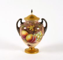 A ROYAL WORCESTER TWO-HANDLED OVOID VASE AND COVER (2)